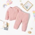 Baby Girl 2pcs Crewneck Long-sleeve Solid Pullover and Trouser Set Pink