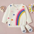 Baby Girl Rainbow Pattern Pom Poms White Long-sleeve Knitted Sweater Multi-color image 1