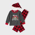 Merry Christmas Letter and Rainbow Print Family Matching Long-sleeve Red Plaid Pajamas Sets (Flame Resistant) Red
