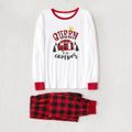 Christmas Cartoon Car and Letter Print Family Matching Long-sleeve Red Plaid Pajamas Sets (Flame Resistant) Red/White