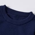Kid Boy Round-collar Solid Knit Sweater Dark Blue