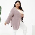 Women Plus Size Casual Solid Knit Coat Midi Cardigan Khaki
