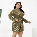 Women Plus Size Elegant Polka dots Short-sleeve Midi Dress Green