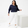 Women Plus Size Basics V Neck Long-sleeve Pullover Deep Blue