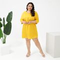 Women Plus Size Elegant V Neck Design Yellow Dress Yellow