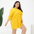 Women Plus Size Elegant V Neck Design Yellow Dress Yellow