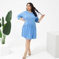 Women Plus Size Casual Round-collar Blue Dress Navy