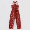 2-piece Kid Girl Long-sleeve White Tee and Floral Print Overalls Set Red