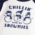 Christmas Snowman and Letter Print Family Matching Long-sleeve Crewneck Pajamas Sets (Flame Resistant) Dark Blue/white image 5