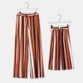 Striped Orange Casual Belted Wide Leg Pants for Mom and Me Orange