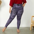 Women Plus Size Sporty Allover Print Drawstring Skinny Pants Light Grey