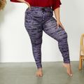 Women Plus Size Sporty Allover Print Drawstring Skinny Pants Light Grey