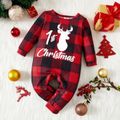 Christmas Baby Girl / Boy Deer & Letter Print Plaid Long-sleeve Jumpsuit Color block