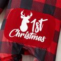 Christmas Baby Girl / Boy Deer & Letter Print Plaid Long-sleeve Jumpsuit Color block