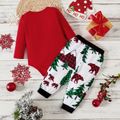 Christmas 2pcs Baby Boy/Girl Letter Print Red Long-sleeve Romper and Trousers Set Color block