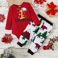 Christmas 2pcs Baby Boy/Girl Letter Print Red Long-sleeve Romper and Trousers Set Color block