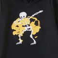 Kid Boy Halloween Letter Print Reflective Skeleton Black Hoodie Sweatshirt Black