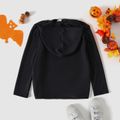 Kid Boy Halloween Letter Print Reflective Skeleton Black Hoodie Sweatshirt Black