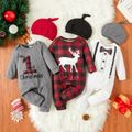Baby Boy 2pcs Christmas Letter/Deer/Bowtie Print Long-sleeve Jumpsuit Set White