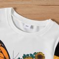 2-piece Kid Girl Butterfly Print Colorblock Pullover and Letter Print Pants Casual Set Yellow