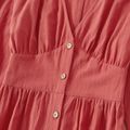 Family Matching Light Red Button Down Long-sleeve Midi Dresses and Colorblock Sweatshirts Sets Light Red