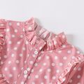 Kid Girl Polka dots Frill Collar Bowknot Design Ruffle Long-sleeve Jumpsuits Pink