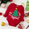 Christmas Tree and Letter Print Red Baby Girl Long-sleeve Romper Red