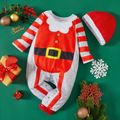 Christmas 2pcs Baby Girl Red Striped Long-sleeve Jumpsuit Santa Outfits Set Red