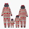 Family Matching Christmas All Over Print Red 3D Antlers Hooded Long-sleeve Onesies Pajamas Sets (Flame Resistant) Red image 1