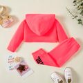 2pcs Baby Girl Letter Print Solid Long-sleeve Hooded Crop Top and Pants Set Dark Pink image 5