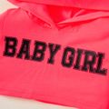 2pcs Baby Girl Letter Print Solid Long-sleeve Hooded Crop Top and Pants Set Dark Pink image 3