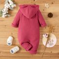 Baby Girl Pink 3D Ears Hooded Long-sleeve Knitted Jumpsuit Pink