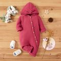 Baby Girl Pink 3D Ears Hooded Long-sleeve Knitted Jumpsuit Pink image 1