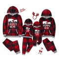 Christmas Letters and Polar Bear Print Red Plaid Family Matching Long-sleeve Hooded Pajamas Sets (Flame Resistant) Red image 1