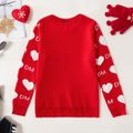 Kid Girl Sweet Letter Heart Print Knit Sweater Red/White