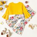 2-piece Toddler Girl Letter Print Bell sleeves Tee and Floral Print Flared Pants Set Ginger image 2