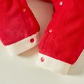 Christmas Moose Embroidered Plaid Splicing Doll Collar Ruffle Long-sleeve Baby Girl Fleece Jumpsuit Red