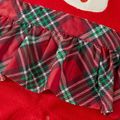 Christmas Moose Embroidered Plaid Splicing Doll Collar Ruffle Long-sleeve Baby Girl Fleece Jumpsuit Red