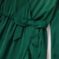 Green Ruffle Bowknot Long-sleeve Midi Flowy Dress for Mom and Me Dark Green