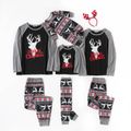 Merry Christmas Letters and Reindeer Print Family Matching Long-sleeve Pajamas Sets (Flame Resistant) Black