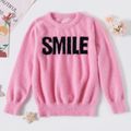 Kid Girl Letter Embroidered Fuzzy Pink Sweater Pink