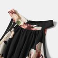 Floral Print Black Family Matching Sets（Halter Neck Belted Maxi Dresses and Short-sleeve T-shirts） Black/White