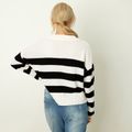Black and White Stripes Lapel Neck Long-sleeve Knit Sweater Black/White image 4
