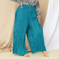 Women Plus Size Elegant Drawstring Wide Leg Pants Turquoise