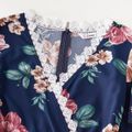 Family Matching Floral Print V Neck Midi Dresses and Colorblock Short-sleeve T-shirts Sets Royal Blue