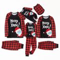 Mosaic Family Matching Santa Print Plaid Christmas Pajamas Sets（Flame resistant） Black