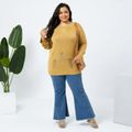 Women Plus Size Casual Drop Shoulder Ripped Sweater Khaki