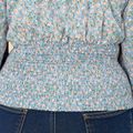 Women Plus Size Elegant Floral Print V Neck Bowknot Smocked Long-sleeve Blouse Bluish Grey image 5