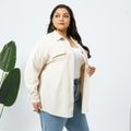 Women Plus Size Casual Lapel Collar Button Design Corduroy Shirt Jacket Beige