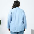 Women Plus Size Casual Lapel Collar Long-sleeve Denim Blouse Light Blue image 5